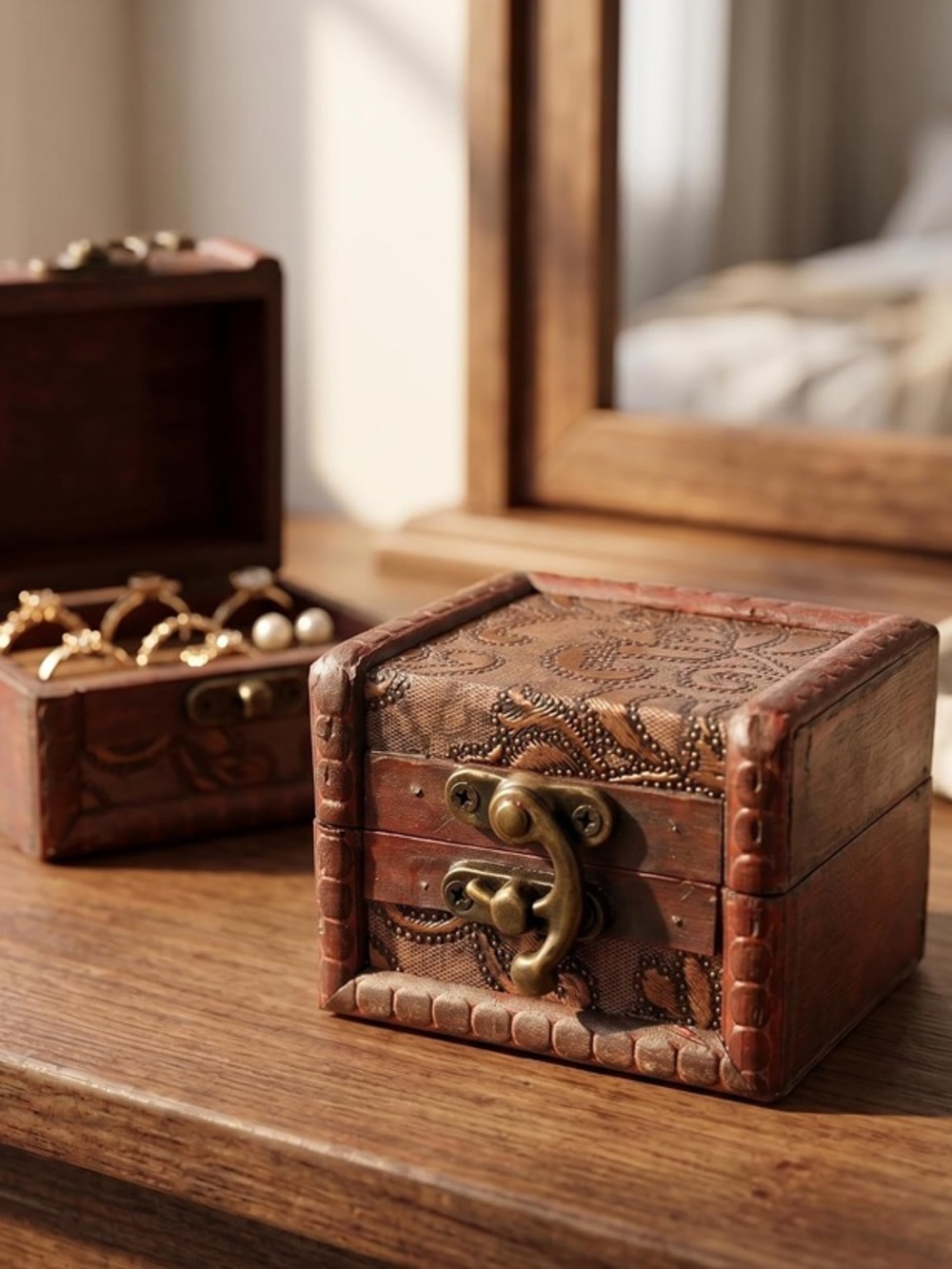 NWT No Label Vintage Style Wooden Jewelry Box